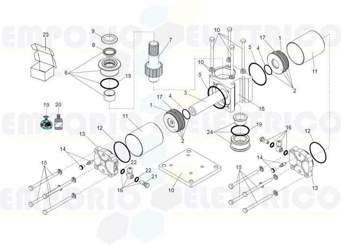 faac page pièce détachées pour moteur vérin 750 180° cp